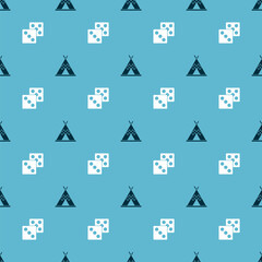 Set Indian teepee or wigwam and Game dice on seamless pattern. Vector