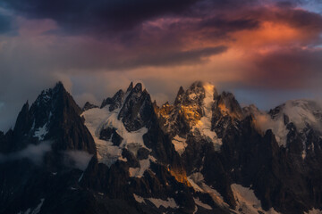 Beautiful sunrise colours in the Alps in winter