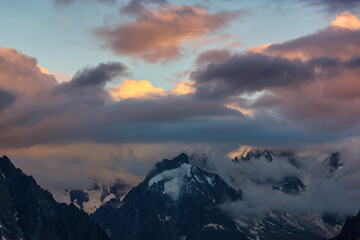 Plakat Beautiful sunrise colours in the Alps in winter
