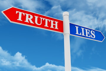 Sign post with truth and lies concept