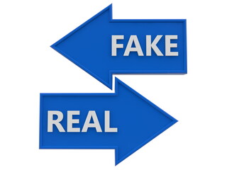Two arrows with fake and real concept