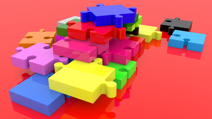 Heap of colorful puzzle pieces