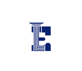 Letter E, Law Firm pillar, Creative Blue Color Logo Design, Company Business Concept