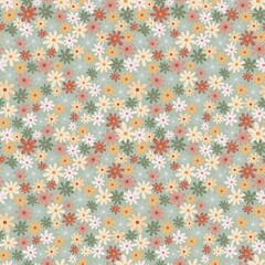 Blossom ditsy seamless pattern. Small chamomile print. Cute floral ornament.