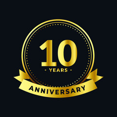 Ten Years Anniversary Celebration Gold and Black Isolated Vector