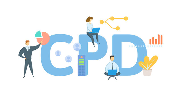 CPD, Continuing Professional Development. Concept with keyword, people and icons. Flat vector illustration. Isolated on white.