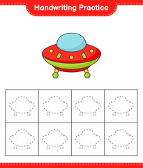 Handwriting practice. Tracing lines of Ufo. Educational children game, printable worksheet, vector illustration