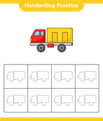 Handwriting practice. Tracing lines of Lorry. Educational children game, printable worksheet, vector illustration