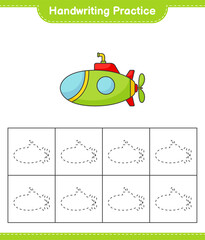 Handwriting practice. Tracing lines of Submarine. Educational children game, printable worksheet, vector illustration