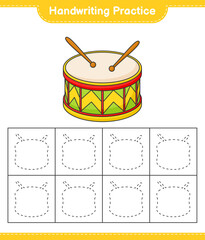Handwriting practice. Tracing lines of Drum. Educational children game, printable worksheet, vector illustration