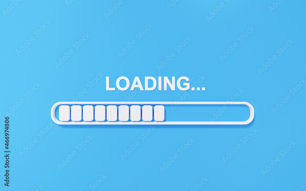 Poster status loading bar on blue background minimal cartoon cute smooth. connection internet information l