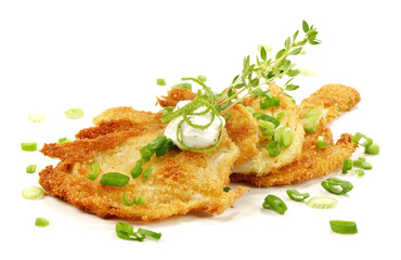 Breaded Fennel Slices on white Background Isolated