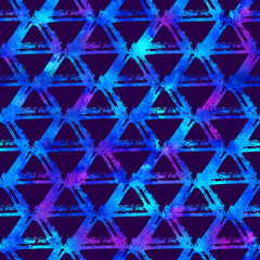 Brush Stroke Plaid Geometric Grung Pattern Seamless in Blue Color Check Background. Gunge Collage Watercolor Texture for Teen and School Kids Fabric Prints Grange Design with lines