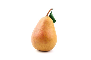 Pear fruit with leaf isolated on white