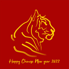 vector drawing of the silhouette of the Chinese tiger in 2022, a simple hand-drawn Asian element for a poster, brochure, banner, calendar, stencil, illustration isolated on a red background