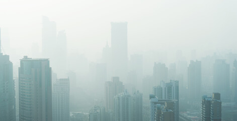 Fototapeta na wymiar Big city at misty, shanghai