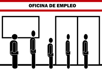 Parados o desempleado haciendo cola a la puerta de la oficina de empleo