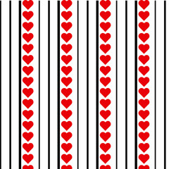 Vector seamless pattern from vertical lines and hearts. Simple geometric modern retro vertical pattern. Vector illustration