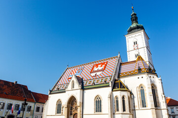 Fototapeta na wymiar Facade of St. Mark's Church in Kaptol, Zagreb, Croatia, Europe