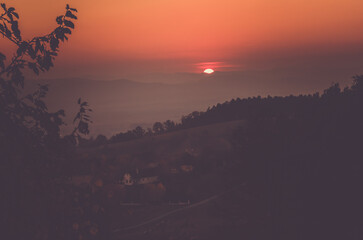 Magical sunset landscape in eastern Europe, Slovakia. Countryside.
