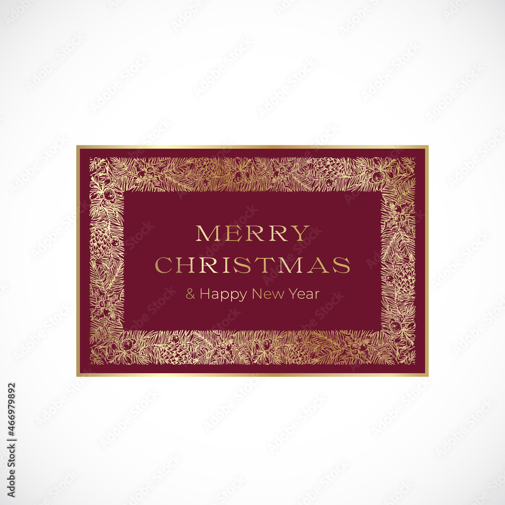 Wall mural christmas and new year hand drawn sketch spruce wreath, frame banner or sticker template. abstract w