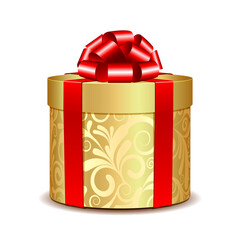 Red and gold gift box. Vector illustration