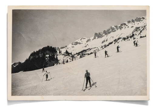 Vintage Photo Skiing Man In Snow Antique Picture