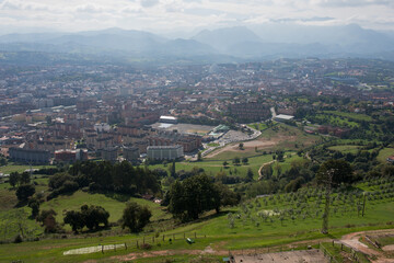 Fototapeta na wymiar Beautiful aerial view of Oviedo and fields around, seen from Naranco. Asturias