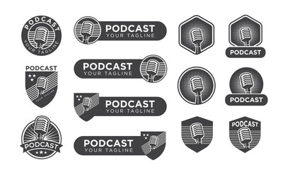 Set of vintage podcast logo in isolated background