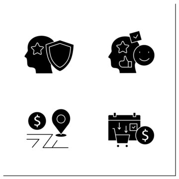 Asset Management Glyph Icons Set. Financial Resources. Intellectual Property,accounting Goodwill, Assets Expected Life Cycle,purchase Date.Filled Flat Signs. Isolated Silhouette Vector Illustrations