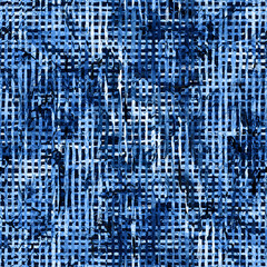 Brush Stroke Plaid Geometric Grung Pattern Seamless in Blue Color Check Background. Gunge Collage Watercolor Texture for Teen and School Kids Fabric Prints Grange Design with lines - 466980474