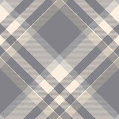 Seamless plaid pattern in grey, cream, khaki and beige. Diagonal repeat.  - 466980487