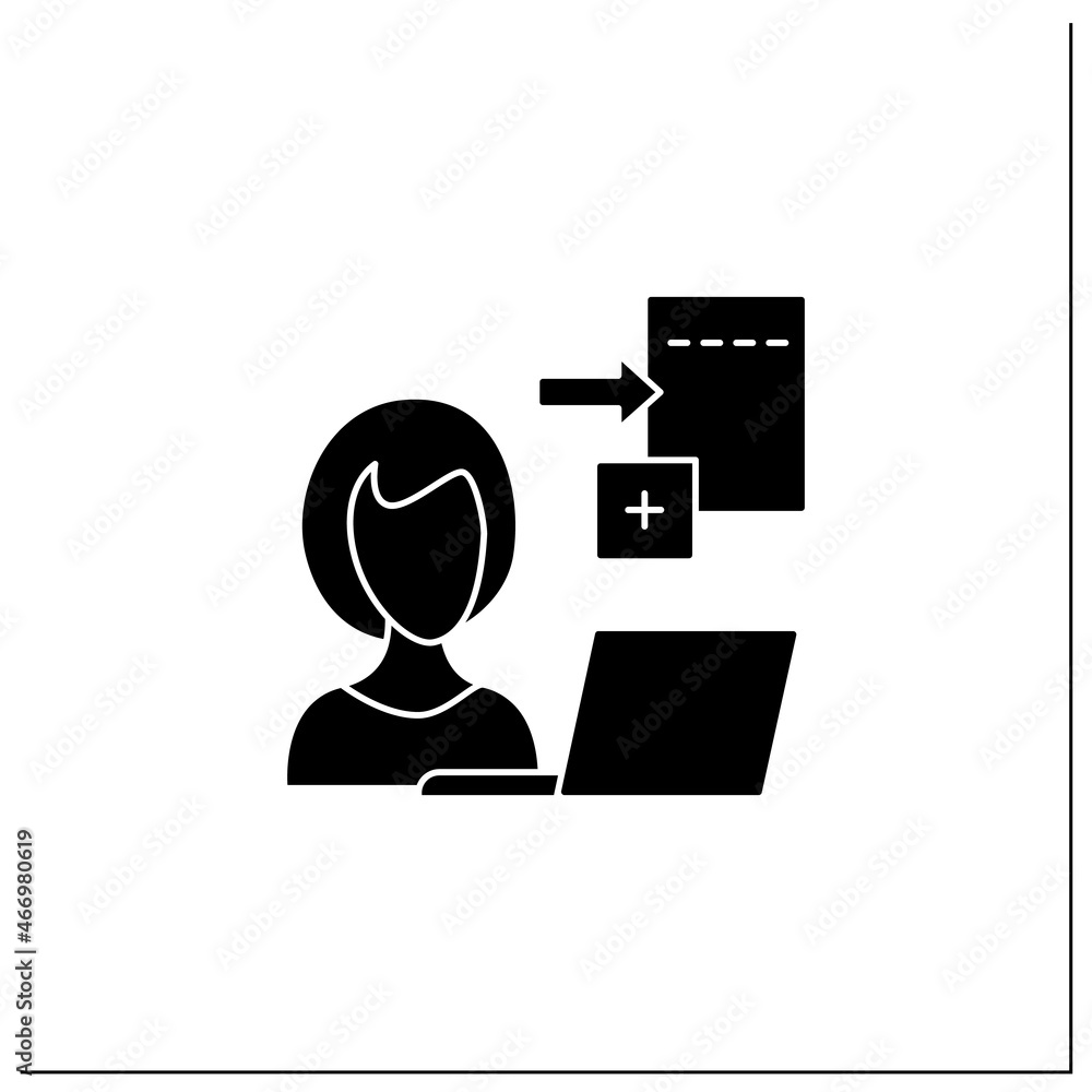 Poster data entry jobs glyph icon.handle different types of electronic data, operating devices.enter inform