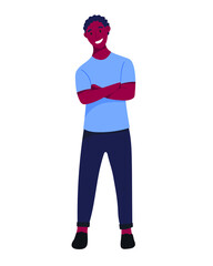 Vector isolated illustration of a cheerful standing African American man in casual clothes.