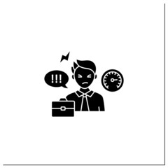 Ineffective communication glyph icon.Uncontrolled emotions.Stressful situation.Emotional overwhelmed. Emotional pressure.Communication barriers.Filled flat sign.Isolated silhouette vector illustration