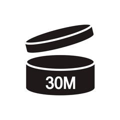 30m Period after the set of open icons. PAO symbols. Round box with open lid. Expiry date in months signs for cosmetic packaging on a transparent background.