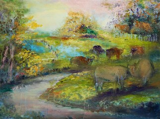     Art painting Oil color Hut northeast Thailand Countryside    