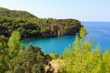 Distant view of the ancient city of Melanippe on the Lycian road and the Pirate bay.