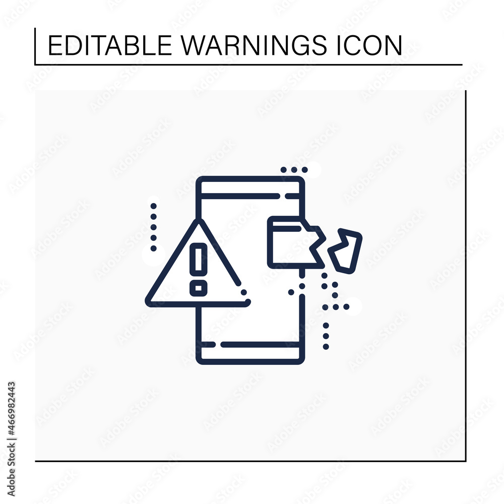 Poster data loss line icon. exclamation point on phone. card destroy. phone problems. warnings concept.isol