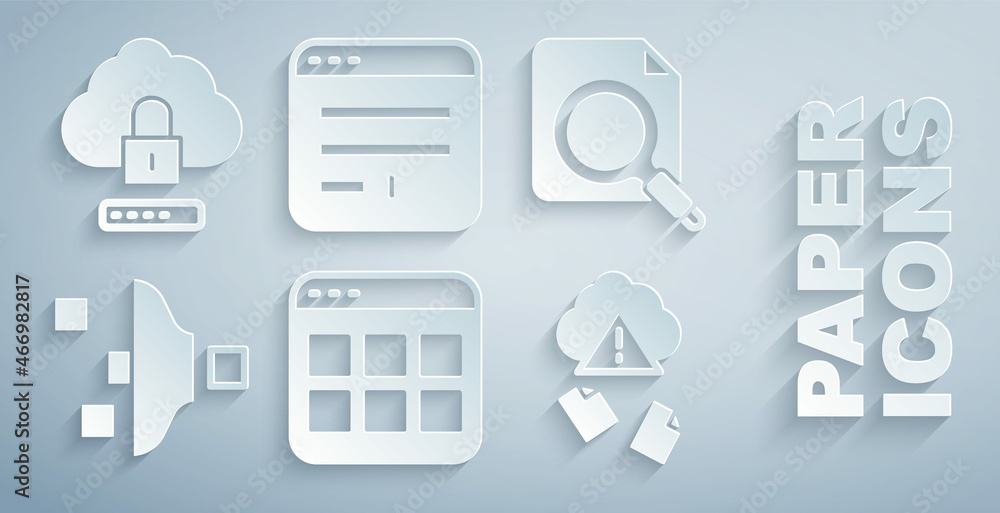 Poster set browser files, search concept with folder, filter setting, cloud hacking, window and computing l