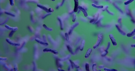 Violet bacteria under microscope abstract background 3d-rendering