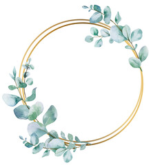 Watercolor Christmas wreath with eucalyptus branches. Hand painted holiday frame with greenery isolated on white background. Floral frame. Winter Save the Date. Watercolor Eucalyptus Greenery frame © Xenia