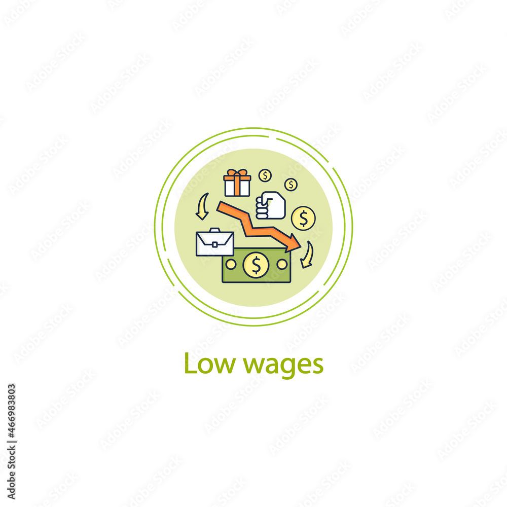 Poster low wages concept line icon. important problem. discouraging low wages. less money.universal basic i