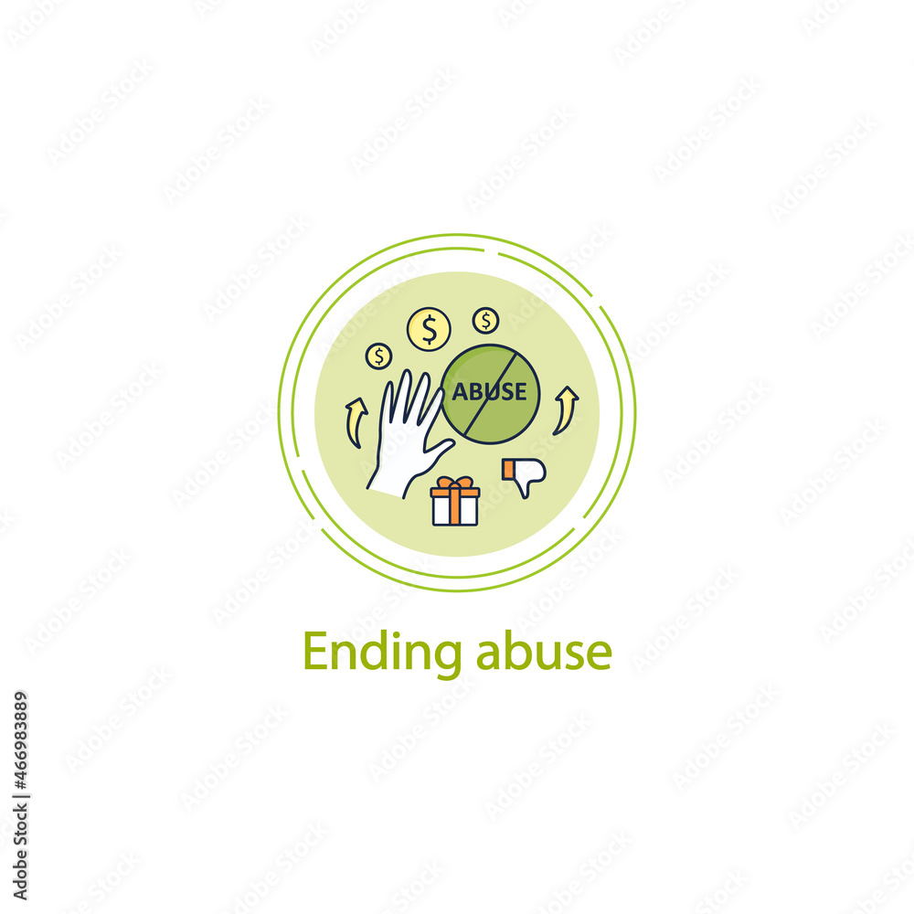 Poster ending abuse concept line icon. stop exploitation. universal basic income concept. vector isolated c