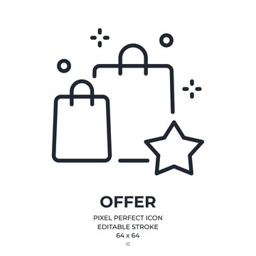 Shopping Offer Editable Stroke Outline Icon Isolated On White Background Flat Vector Illustration. Pixel Perfect. 64 X 64.