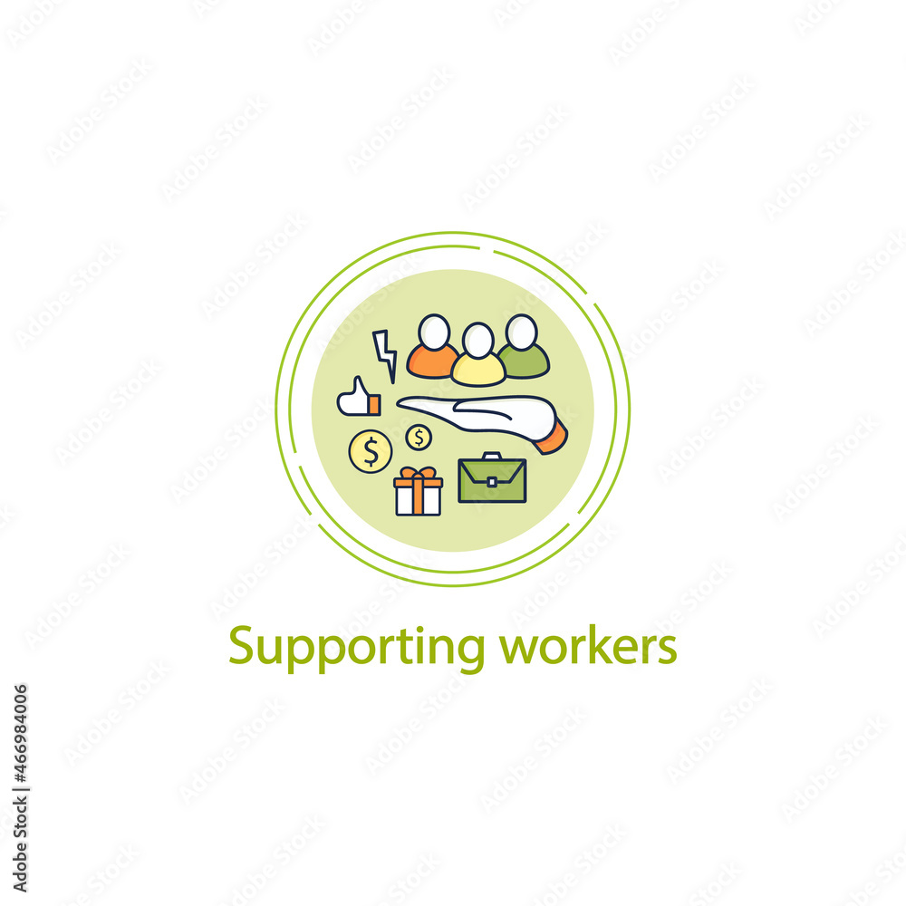 Poster supporting workers concept line icon. supporting unpaid care workers. caring about employees. univer