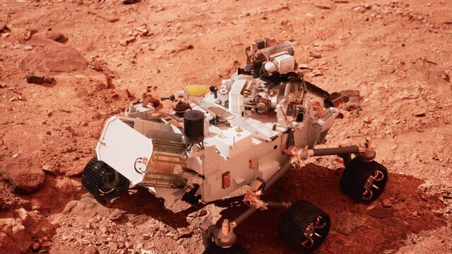 Mars Rover Perseverance exploring the red planet. Elements furnished by NASA.