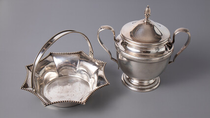 Isolated silverware on a gray background.