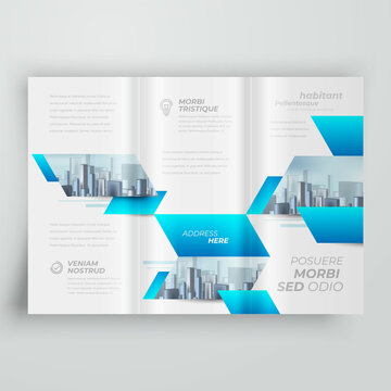 Tri-fold Cover design template rhombus style blue color, blocks for images