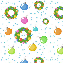 Christmas seamless pattern with wreates and toys. Holiday background